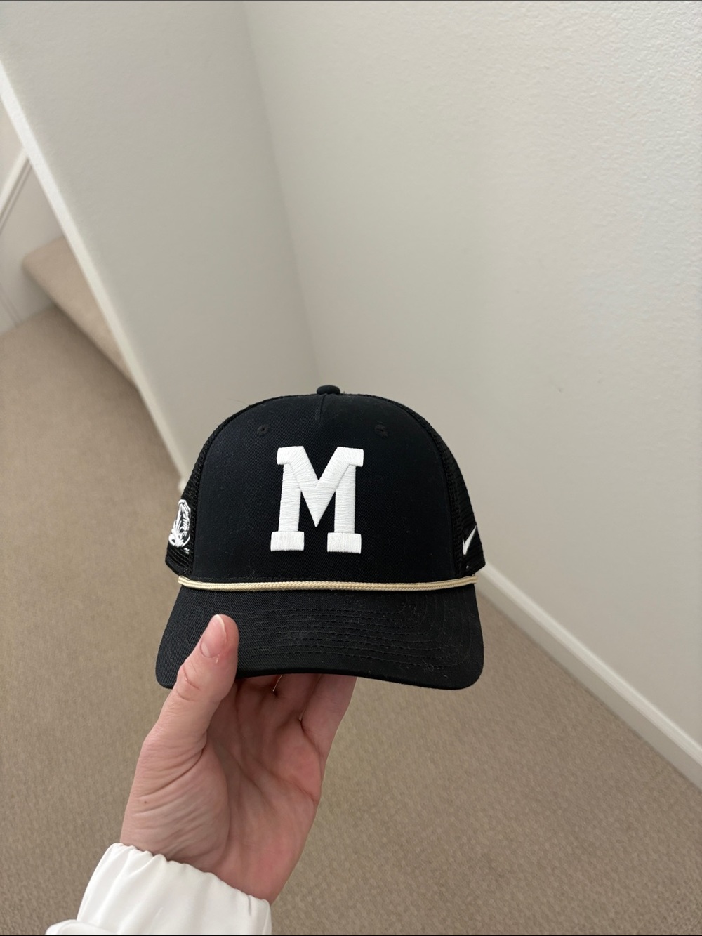 Nike Mizzou Throwback Black Cap with White 'M' Patch and Cream Trim